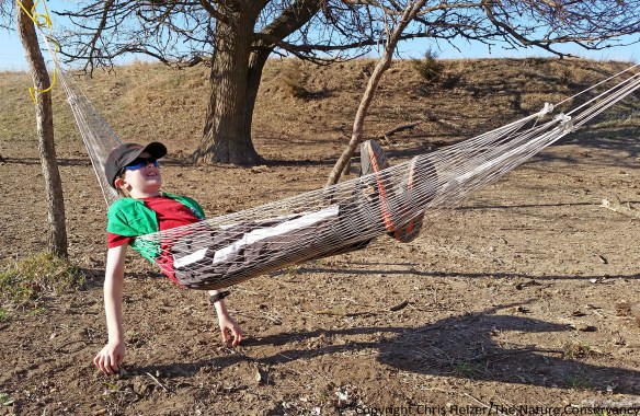 Against my better judgement, the boys talked me into setting up camp at the bottom of a draw (there was zero chance of rain, fortunately).  One advantage of that location was that we had enough trees to support our hammock.