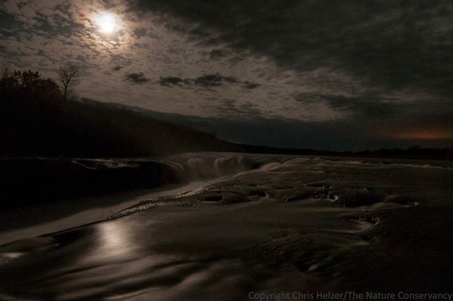 Niobrara river at the TNC Niobrara Valley Preserve. Moonlight, clouds, and stars.