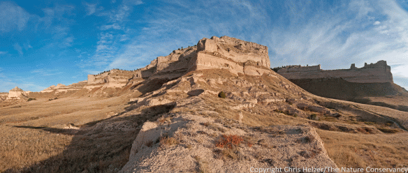 A panoramic look at the rocky landscape around Scotts Bluff National Monument in the Nebraska panhandle.